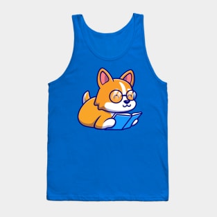 Cute Corgi Dog Reading Book Cartoon Tank Top